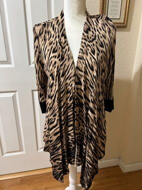 Chico's Animal Print Lightweight Cardigan in Tan and Black